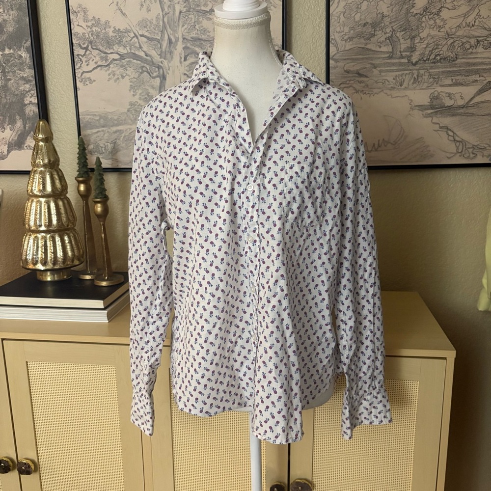 FRANK & EILEEN Pineapple Print Eileen Top Button Down Long Sleeve Size Small